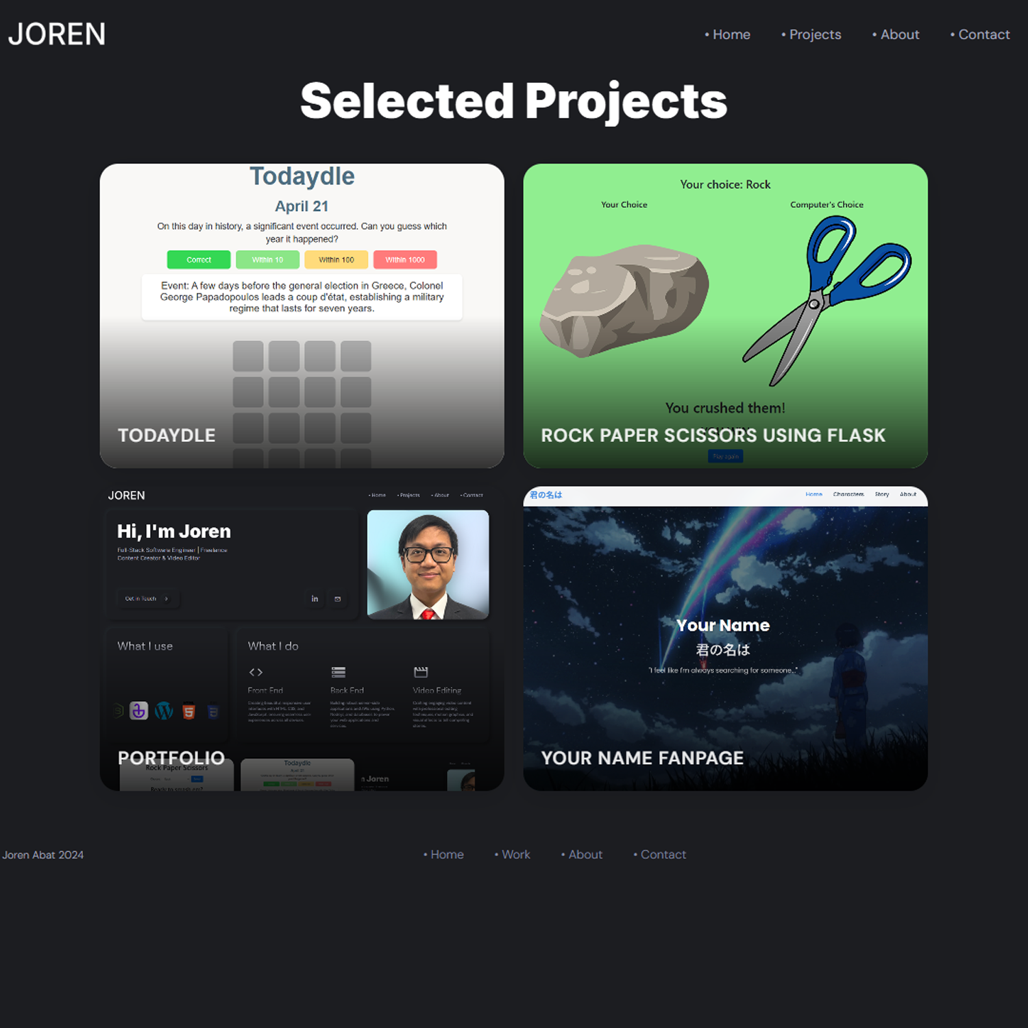 Former Portfolio Website Homepage